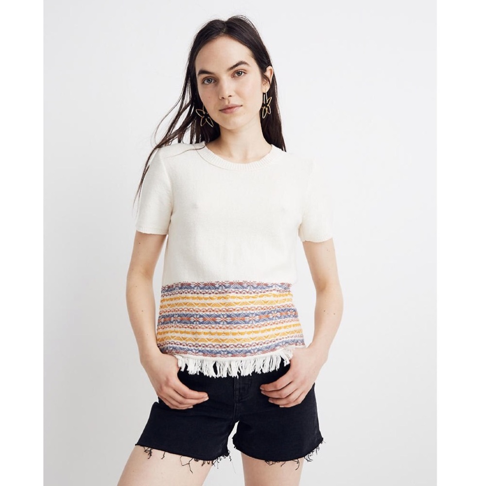 ❤️ NWOT Madewell Fringe Jacquard Short Sleeve Sweater